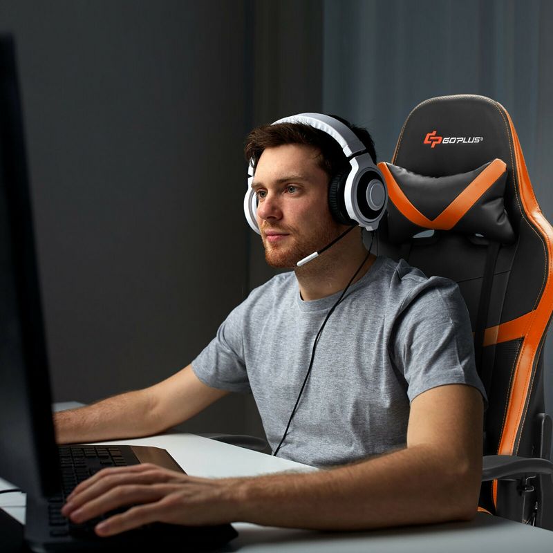Costway  Gaming Chair Reclining Racing Chair with Massage Lumbar Support &Footrest Orange, 4 of 10