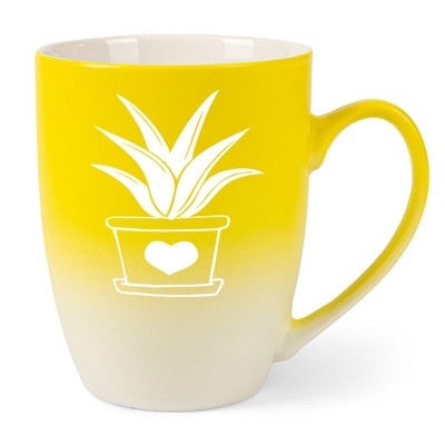 Elanze Designs Botanical Succulent Nature Coffee Cup Mug 12 Ounce Ceramic With Ombre Gradient Elegant Minimalist Aloe in Heart Planter Silhouette