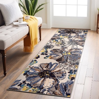 Cream Floral Tufted Nylon Non-Slip Area Rug