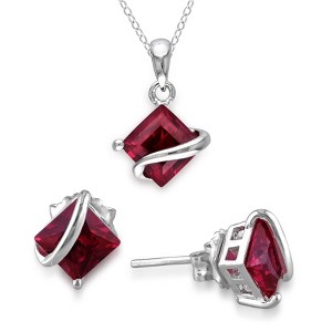EVERLY JEWELRY | Sterling Silver 3 3/4 CT TGW Created Ruby Wave Pendant with Chain and Stud Earrings - 18 in - 1 of 3