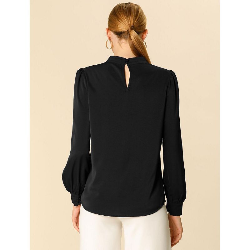 Allegra K Women's Office Keyhole Elegant Stand Collar Long Sleeve Chiffon Blouses, 6 of 7