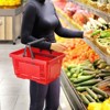 VEVOR Shopping Basket, Set of 12, 24L Durable Plastic Grocery Basket with Handle and Stand, 16.73 x 11.61 x 8.86 inch Portable Shop Basket Bulk, Red - 2 of 4