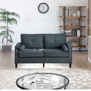 NicBex Loveseat Sofa with 2 USB Ports & 2 Side Pockets Modern Upholstered Linen Fabric 2 Seater Couch for Living Room,Apartment - 1 of 4