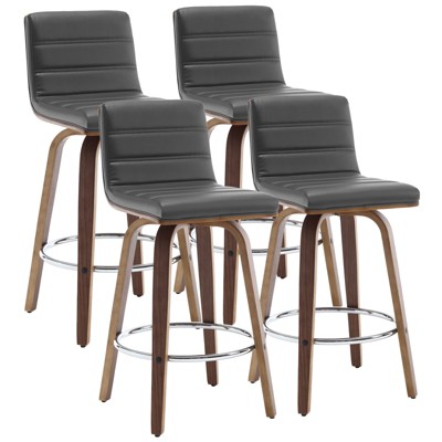 Bekrvio 26" Counter Height Bar Stools - PU Leather Swivel, L Shape Back, Upholstered, Mid-Century Modern Chairs for Kitchen Counter Island