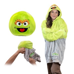 Plushible Sesame Street Oscar the Grouch Adult Snugible Blanket Hoodie & Pillow - 1 of 4