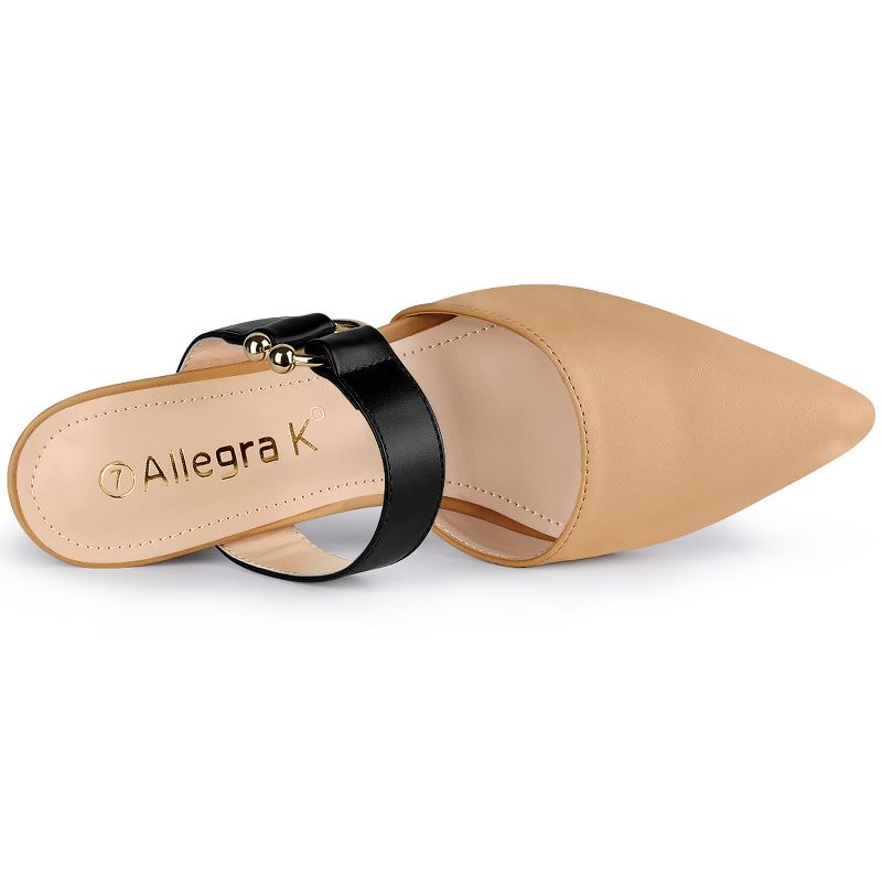 Allegra K Women's Buckle Strap Pointed Toe Chunky Heel Dress Mules Pumps, 4 of 7