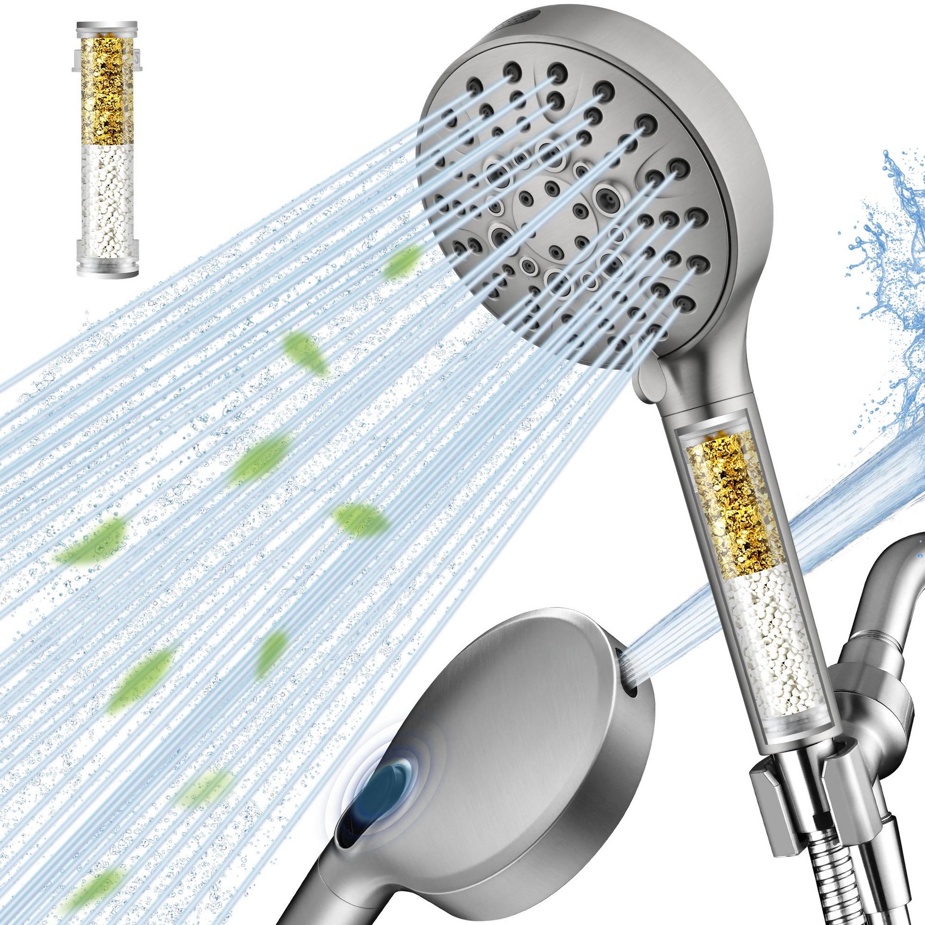 BRIGHT SHOWERS Filtered Shower Head with Handheld, High Pressure 9-Spray Showerhead with Hose and Adjustable Bracket