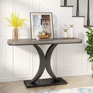 Hommoo 40" Console Table, Narrow Entryway Foyer Table with Geometric Base - 1 of 4