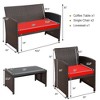 Costway 4PCS Patio Rattan Furniture Set Cushioned Chair Sofa Coffee Table White/Navy/Turquoise/Red - 3 of 4