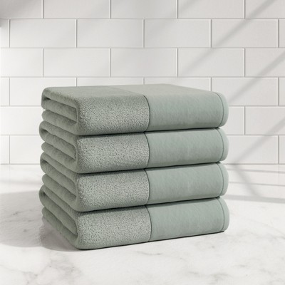 Ultra-Soft Cotton and Modern Linen-Like Border Bath Towels - Great Bay Home