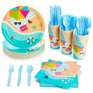 Blue Panda 144 Piece Disposable Summer Party Paper Plates and Dinnerware Set for Summer, Pool Parties, Birthdays (Serves 24) - 1 of 4