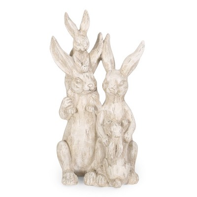 23.5" Concrete Haston Outdoor Rabbit Family Garden Statue - White - Christopher Knight Home