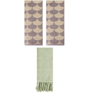 REGALWOVEN 3 Packs Cotton Geometric and Solid Absorbent Soft Hand Towel for Bathroom Kitchen - 1 of 4