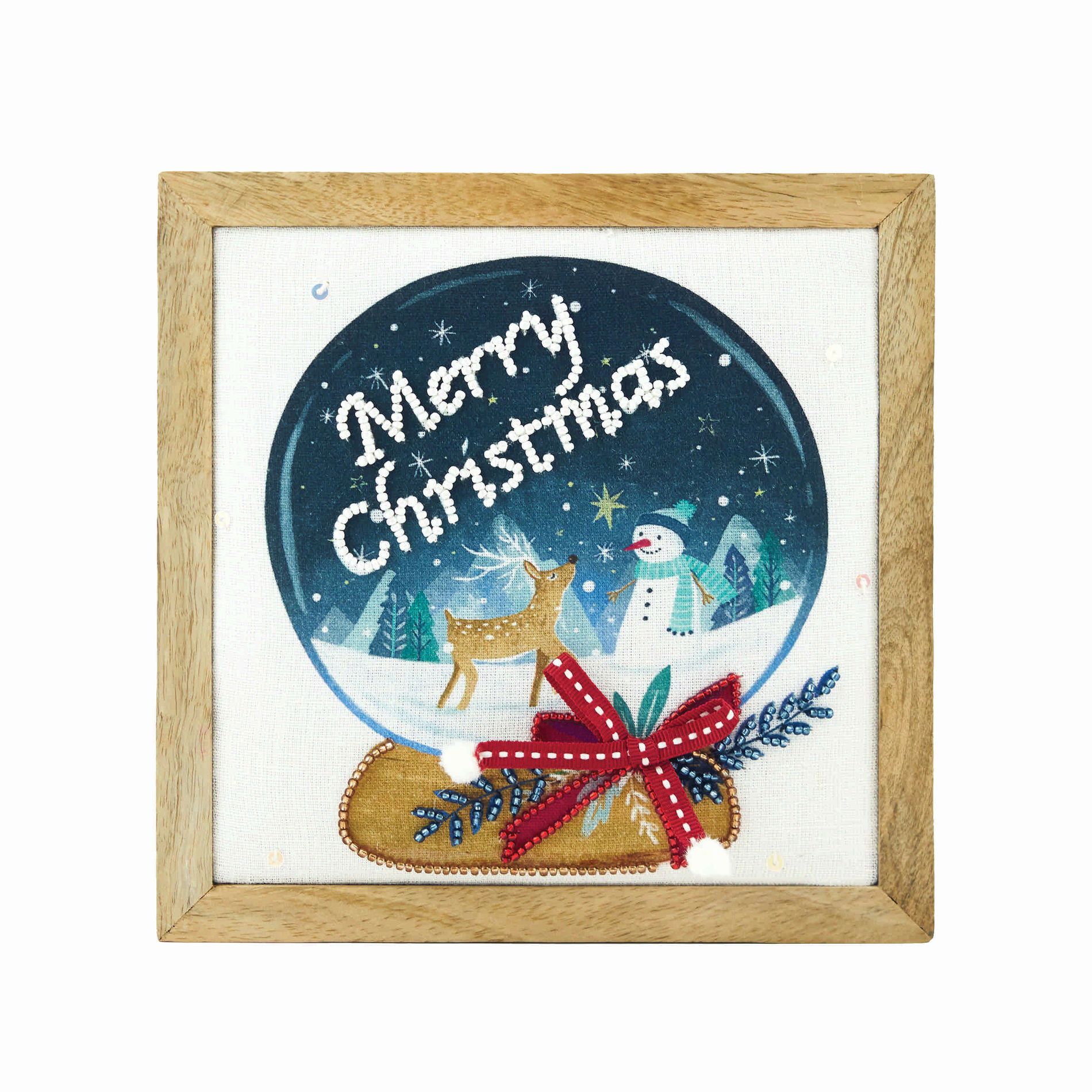 Gallerie II 7" x 7" Christmas "Merry Christmas" Snow Globe Design Decorative Shelf Sitter Block Decor