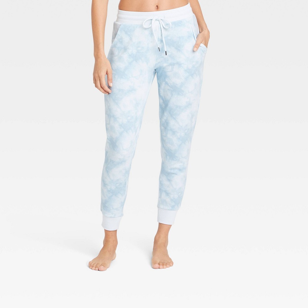 Size Medium Women's Beautifully Soft Fleece Tie-Dye Lounge Jogger Pants - Stars Above Blue 