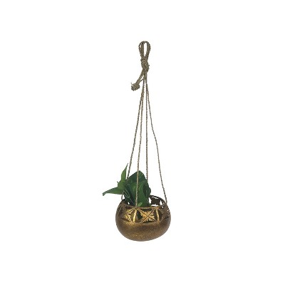 Beachcombers 4.75" Coco Gold Wash Hanging Planter for Faux Greenery & Décor