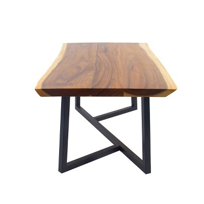 Contemporary Brown Wood Dining Table with Black Metal Base