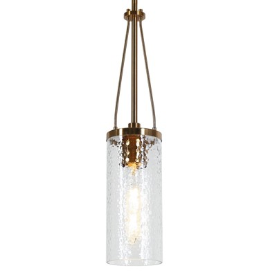 LNC Letophafos  1-Lighting 4.2" Modern Cylinder Mini Pendant Lighting, Polished Brass with Seeded Glass