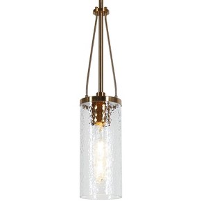 LNC Letophafos  1-Lighting 4.2" Modern Cylinder Mini Pendant Lighting, Polished Brass with Seeded Glass - 1 of 4