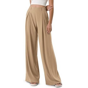 Womens Wide Leg Straight Long Pants Summer Fall Casual Pleated High Waisted Pants Office Work Business Trousers Palazzo Pant - 1 of 4