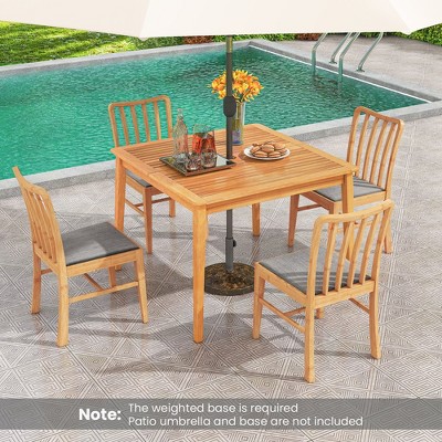 Natural Acacia Wood Square Outdoor Dining Table with Umbrella Hole
