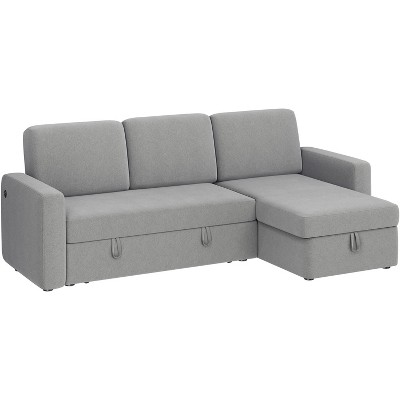 Yaheetech Convertible L-Shaped Sofa Bed with Chaise & USB & Type-C Ports