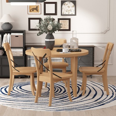 Dining Table Set For 4, Dining Sets 5 Piece, Dining Set Solid Wood With X-Shaped Backrest For Kitchen, Dining Set Of 4 Chairs-Cuddlewood