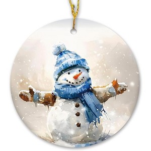 Lomsoe Christmas Snowman Ceramic Ornament Gift Winter Christmas Blue Snowman Decorative Hanging Ornaments for Xmas Tree Decor Winter Xmas Tree Decor - 1 of 1