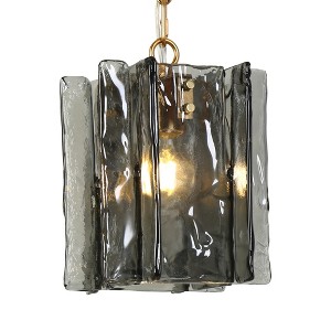 LNC Echonalyri 1-Light 7.9" Mid-Century Modern Mini Pendant Lights, Gold with Smoked Gray Textured Glass - 1 of 4
