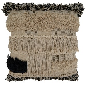 Saro Lifestyle Fringe Tufted Pillow - Down Filled, 20" Square, Black/White - 1 of 3