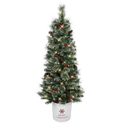 Puleo 4.5' Pre-Lit Potted Pine Artificial Christmas Tree