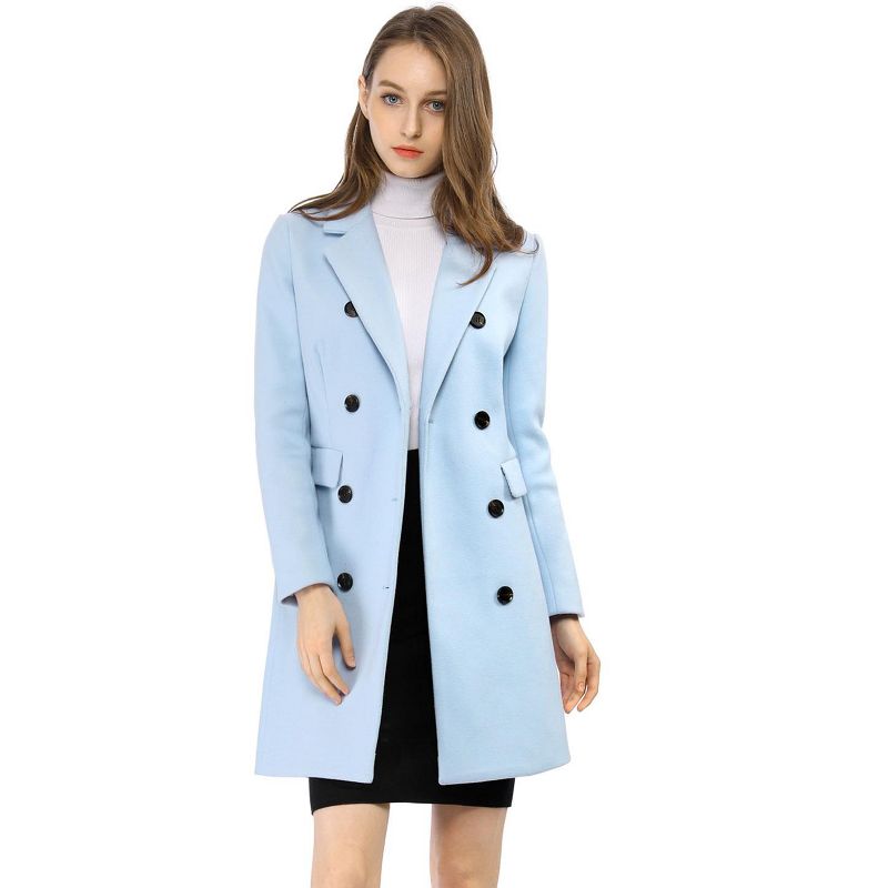 Allegra K Women's Elegant Notched Lapel Double Breasted Long Sleeve Winter Overcoat, 4 of 8