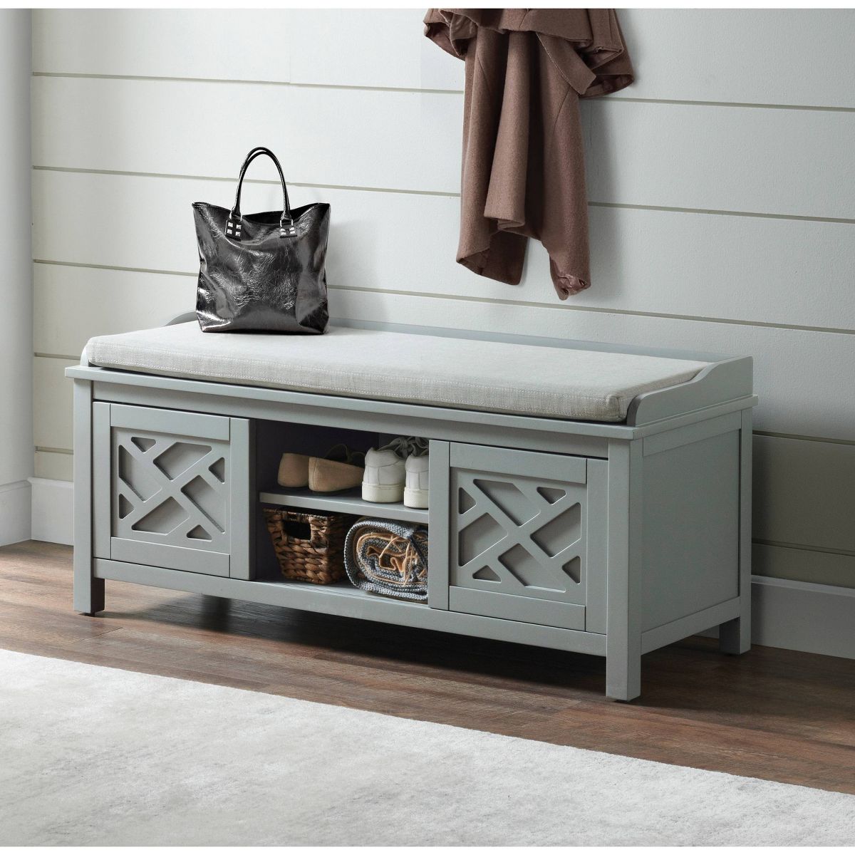 45" Middlebury Wood Storage Bench with Cushion - Alaterre Furniture - thumbnail 3