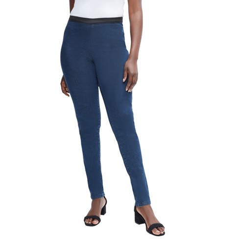 Jessica London Women's Plus Size Straight Leg Stretch Jeans Elastic Waist -  24 P, Medium Stonewash Blue
