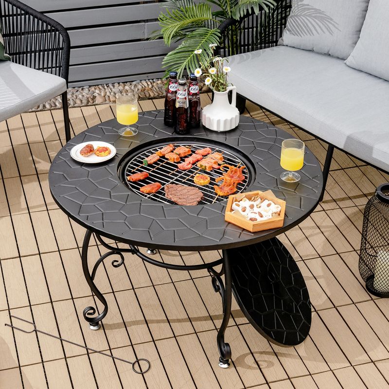 Costway 35.5'' Patio Fire Pit Dining Table Charcoal Wood Burning W/ Cooking BBQ Grate, 2 of 11