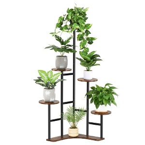 Unique Bargains Living Room Balcony Patio Garden Corner L-shaped Metal Plant Stand 6 Tiers - 1 of 4