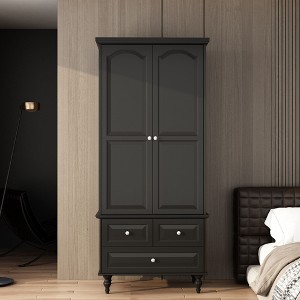 Famapy Wardrobe Closet Dark Black 2 Door 3 Drawer with Tall Legs - 1 of 4