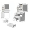 FONTOI Bedside Cabinet Vanity Table&Cushioned Stool with Hair Dryer Bracket, Dresser with Mirror, White, 12.6"*50.4"*29.2" - 3 of 4