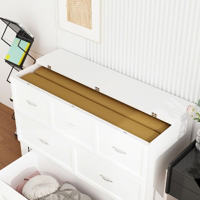 White Full Size Murphy Bed with Drawer and Charging Station