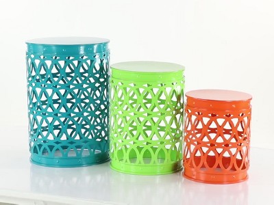 Set of 3 Multicolor Metal Drum Accent Tables
