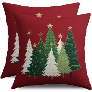 Christmas Pillow Covers 18X18 Set of 2, Red Xmas Tree Winter Decorative - 1 of 3