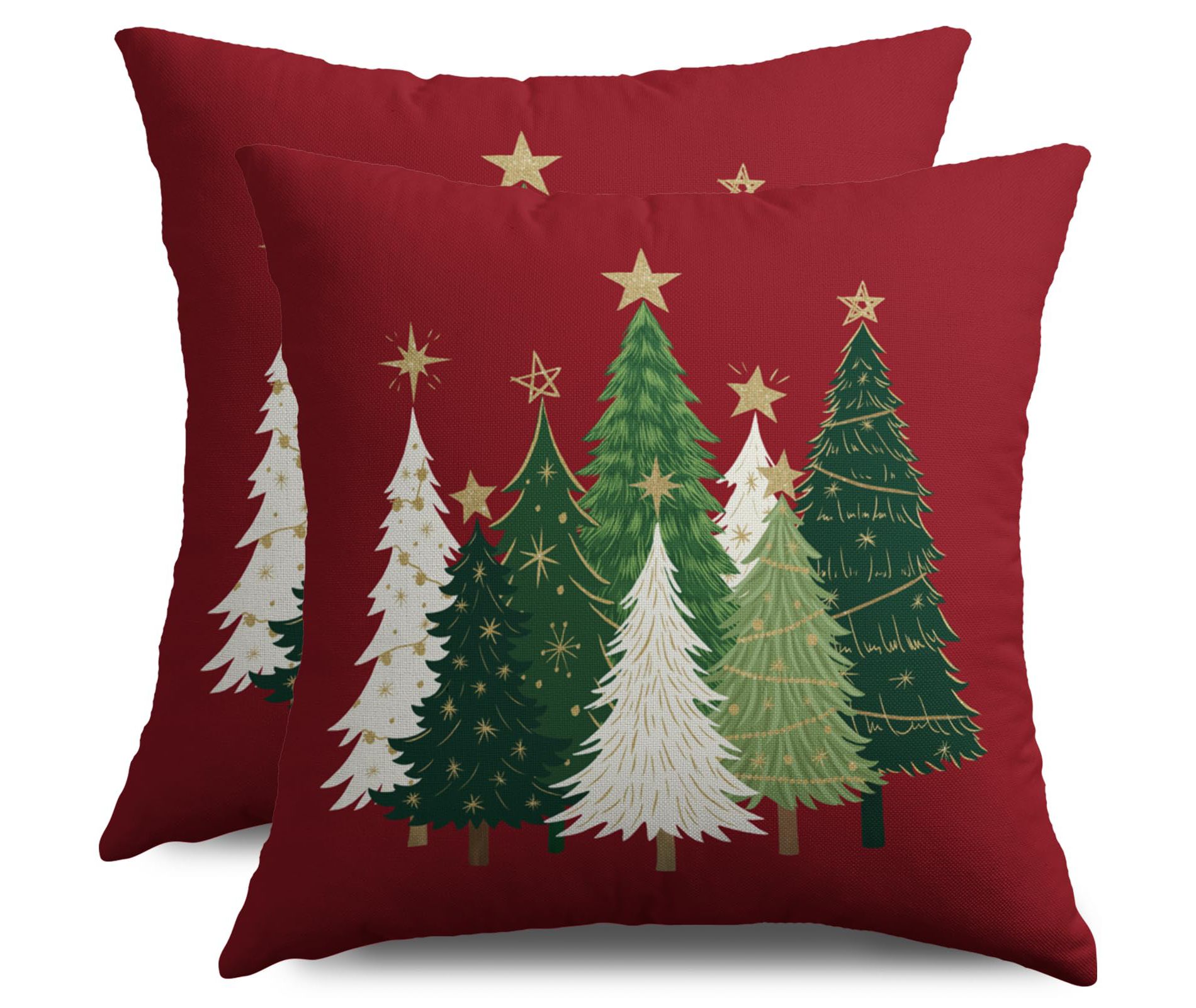 Christmas Pillow Covers 18X18 Set of 2, Red Xmas Tree Winter Decorative