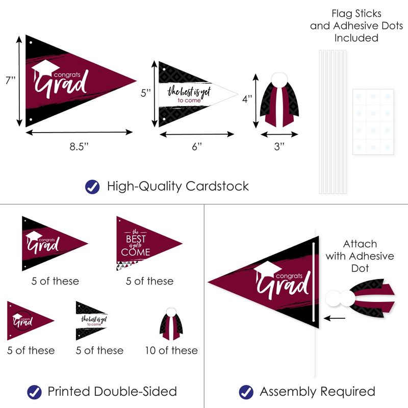 Big Dot of Happiness Maroon Grad - Best is Yet to Come - Triangle Burgundy Graduation Party Photo Props - Pennant Flag Centerpieces - Set of 20, 4 of 10