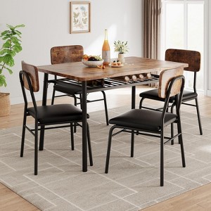 5-Piece Dining Set for 4 w/ Storage, Wood Tabletop & Metal Frame, Upholstered Chairs for Apartment, Brown - 1 of 4