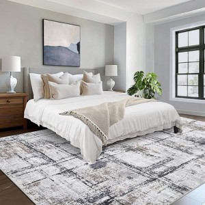 Modern Washable Abstract Rug, Non Slip Non Shedding Carpet, Soft Thin Low Pile Floor Covering, Foldable Mat for Bedroom Nursery Living Room, Blue - 1 of 4