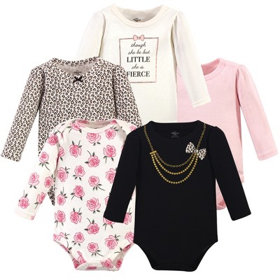 Little Treasure Baby Girl Cotton Long-Sleeve Bodysuits 5pk, Leopard Necklace, 0-3 Months