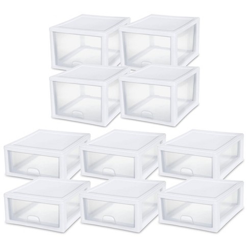 Sterilite 27 Quart (4 Pack) and 16 Quart (6 Pack) Stackable Clear Plastic  Storage Drawer Containers for Home and Office Organization, White