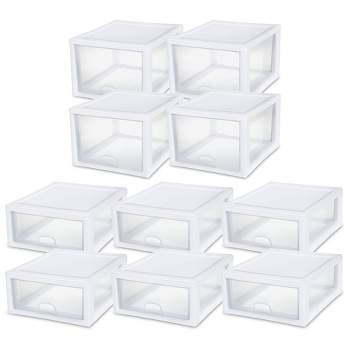 Sterilite 27 Quart (4 Pack)  and 16 Quart (6 Pack) Stackable Clear Plastic Storage Drawer Containers for Home and Office Organization, White