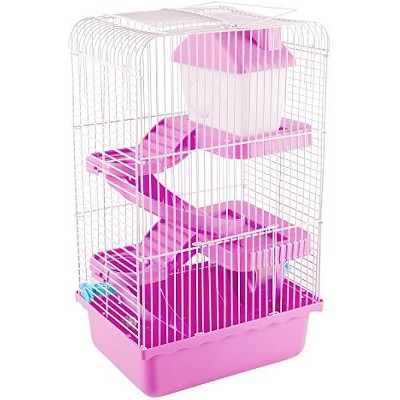 Hamster Cage Habitat, Critter/Gerbil/ Small Animal Starter Kit with Attachments/Accessories- Water Bottle, Tunnel Ladders, Wheel by PETMAKER (Pink)