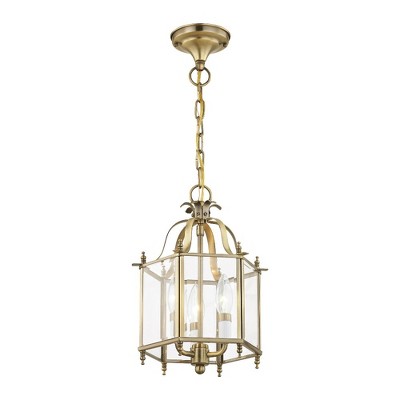 Livingston Mini 3-Light Pendant with Antique Brass Finish and Clear Beveled Glass